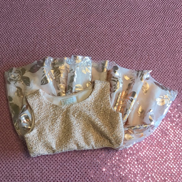 SOLD The Childrens Place Sparkle Floral Gold Dress - Picture 9 of 11